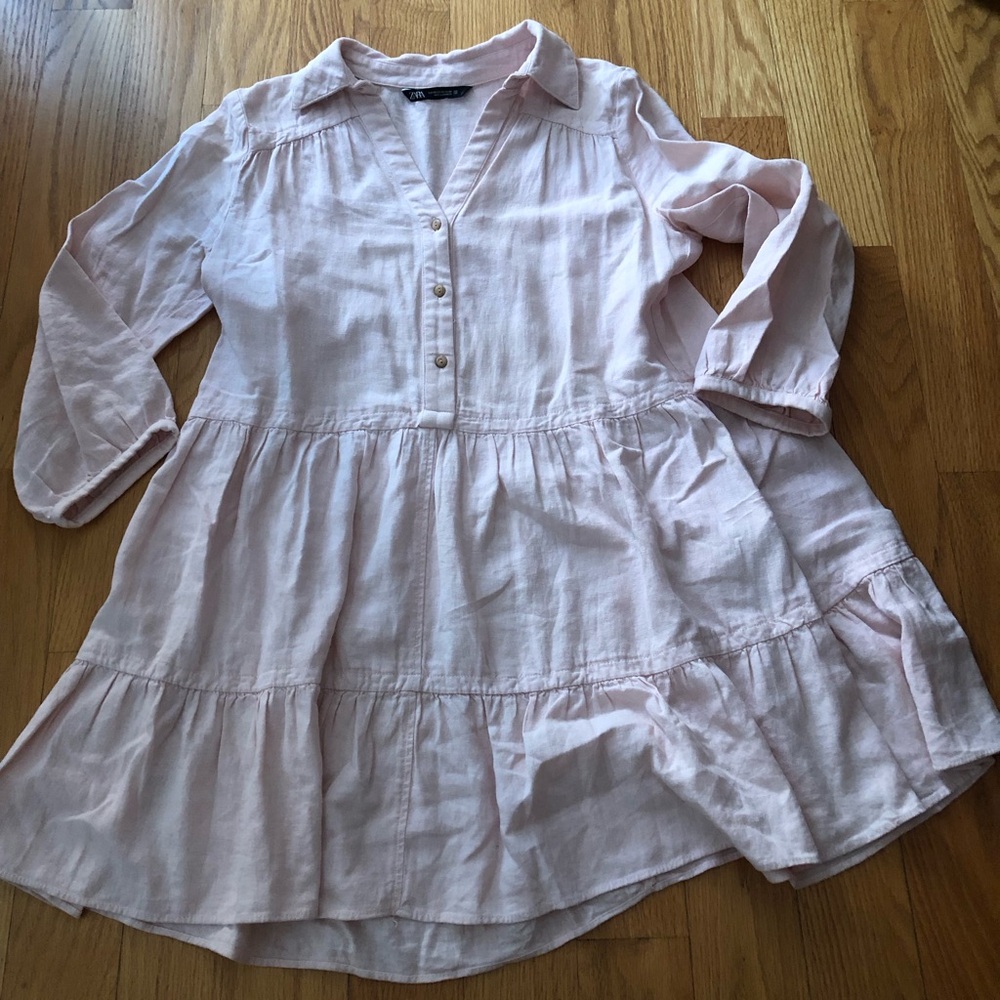 Zara Pale Blush Button-Front Tiered Dress - Picture 2 of 6